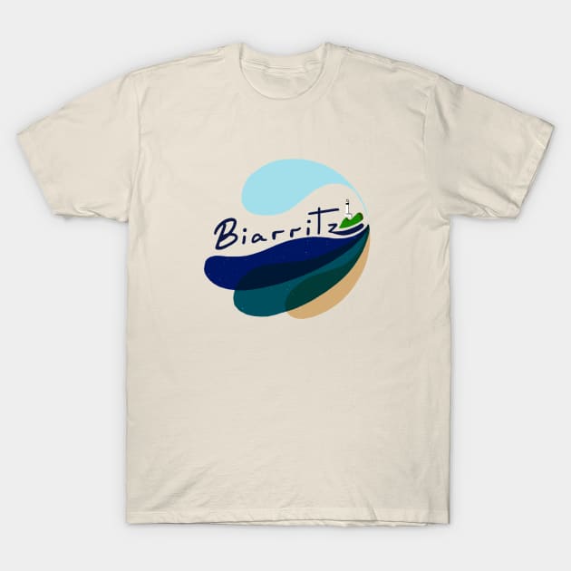 Biarritz Beach France Logo Design T-Shirt by covostudio